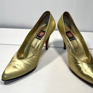 ANNE KLEIN Vintage Gold Lemay Italian Women Heels Pumps Size 7.5 US Size 38 Euro